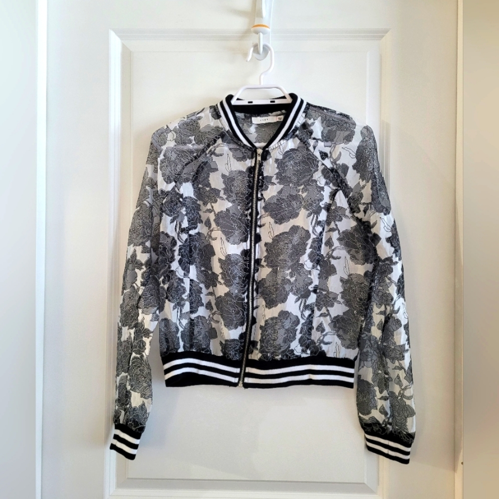 Lush Sheer floral bomber jacket in size small